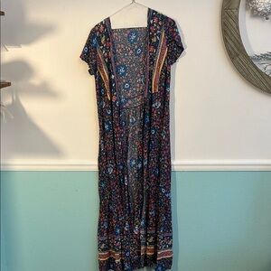 Elegant Floral Maxi Dress in Blue and Red